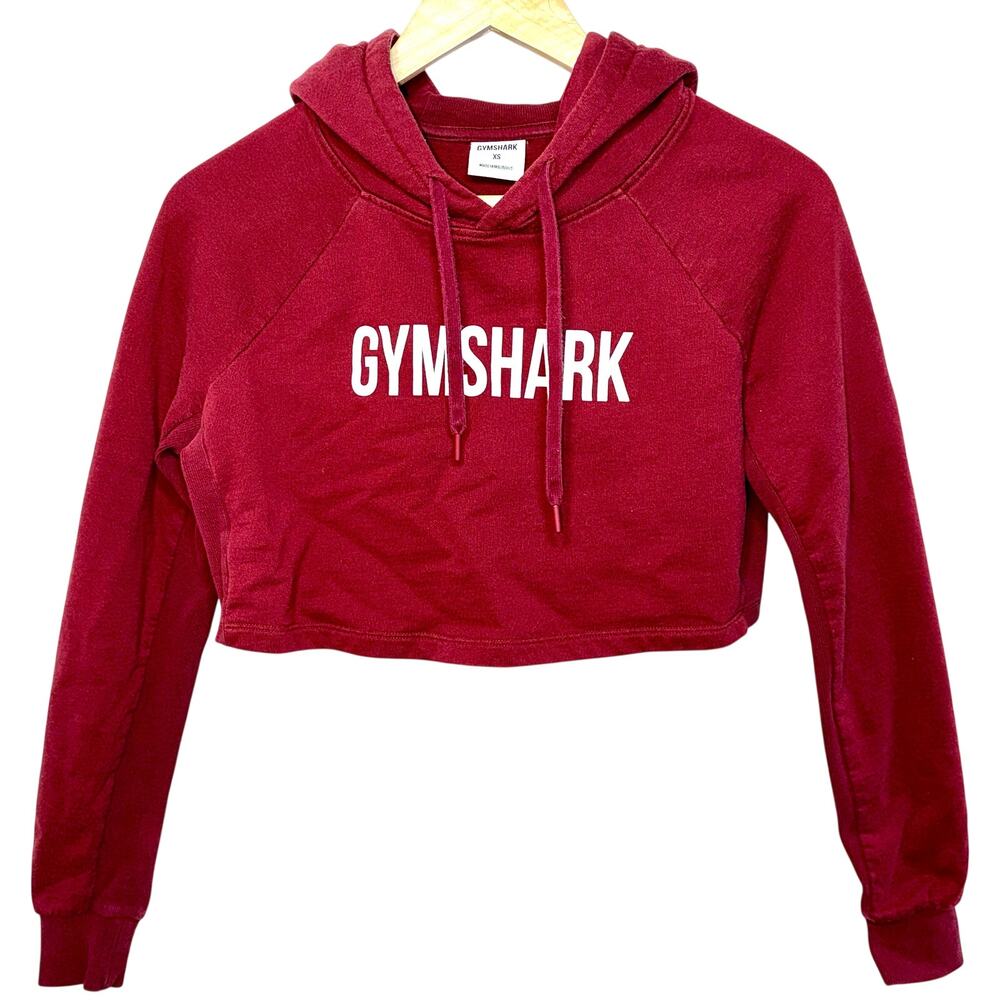 Gymshark Red Fleece Long Sleeve Crop Top Cropped Hoodie Sweatshirt Womens Size S